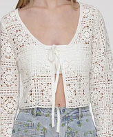 Avec Les Filles Women's Cotton Crochet Tie-Front Cardigan