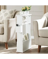Kings Brand Furniture Zeke Narrow Side Table with Storage Shelf - Modern Sofa End Table, Small Nightstand with Magazine Rack (Lemon Pepper)