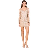Lara Women's Long Sleeve Cocktail Dress with V-Neckline