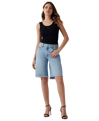 Guess Women's Kai High-Rise Wide-Leg Raw-Hem Shorts