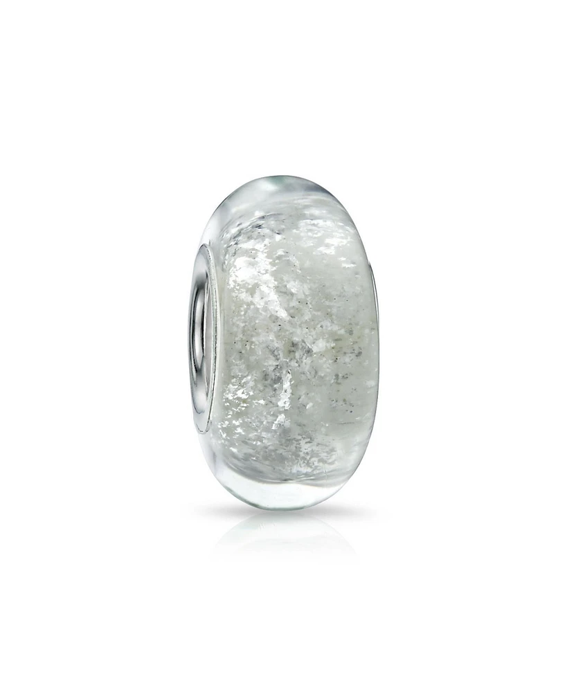 Bling Jewelry Murano Glass Charm Bead with Sterling Silver Core and White Glitter Foil Design