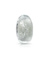 Bling Jewelry Murano Glass Charm Bead with Sterling Silver Core and White Glitter Foil Design