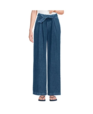 Lands' End Women's High Ridge Twill Pull On Pleated Wide Leg Pants