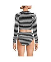 Lands' End Women's Crochet Long Sleeve Bikini Top and High Waisted Bottoms Swimsuit Set