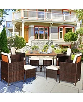 Gymax 9PCS Rattan Wicker Dining Set Patio Outdoor Furniture Set w/ Cushion