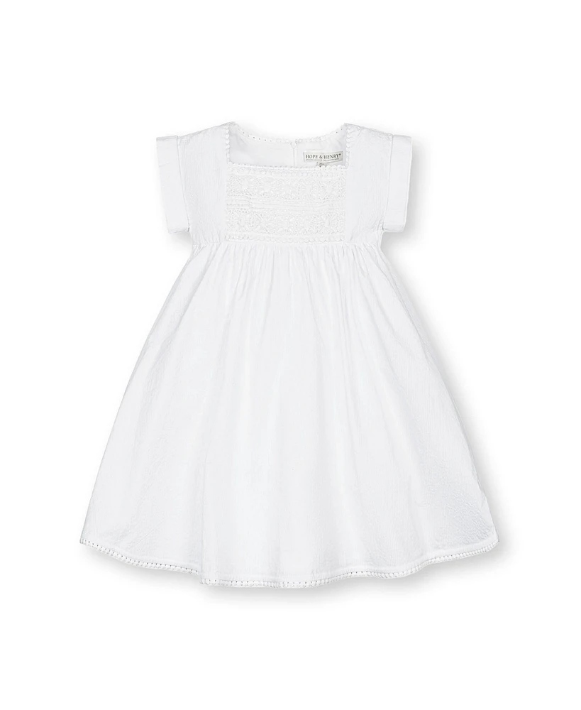 Hope & Henry Toddler Girls Organic Sleeveless Crochet Detail Empire Waist Seersucker Dress