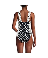 Lands' End Women's Long Torso Square Neck High Leg One Piece Swimsuit