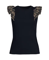 Lands' End Women's Embroidered Ruffle Tank Top