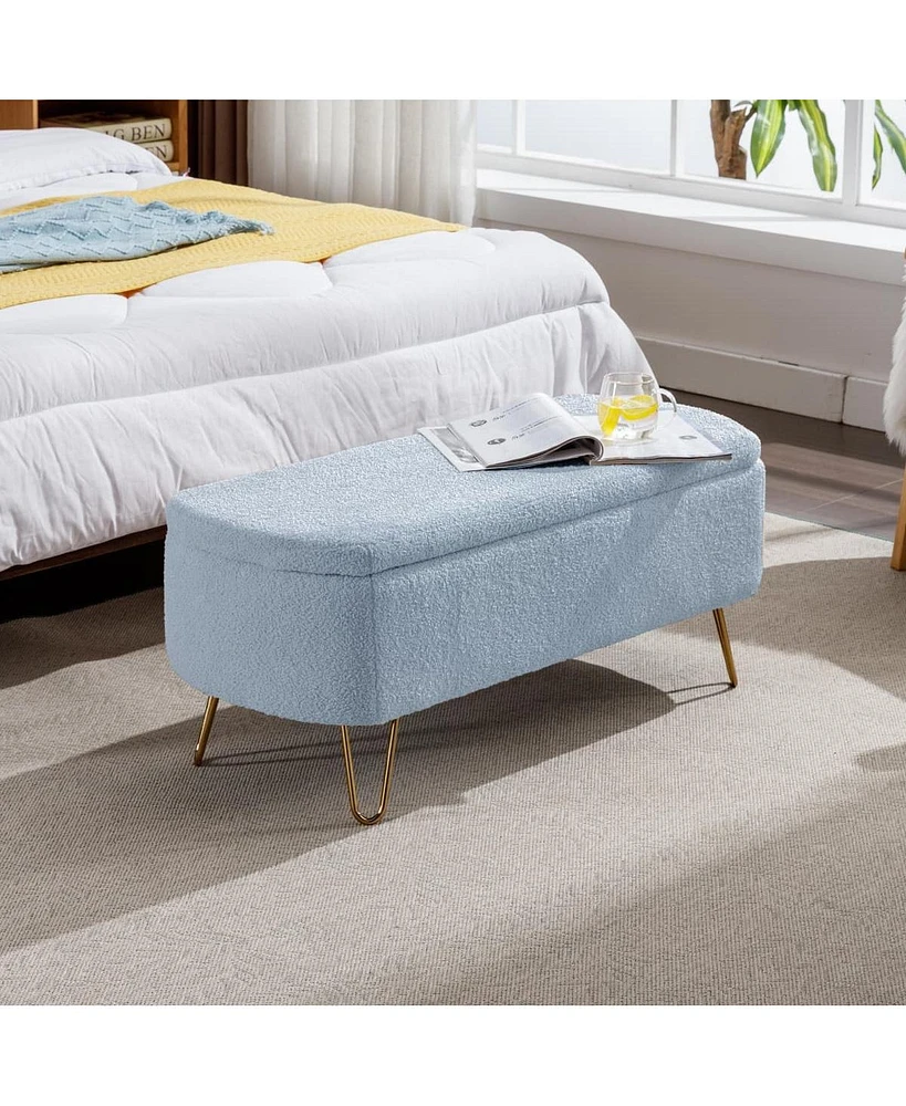 Modern Faux Fur Upholstered Storage Ottoman Bench with Metal Legs Padded Entryway or Bedroom Seat for End of Bed Hallway Organization-The Pop Home
