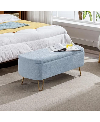 Modern Faux Fur Upholstered Storage Ottoman Bench with Metal Legs Padded Entryway or Bedroom Seat for End of Bed Hallway Organization-The Pop Home