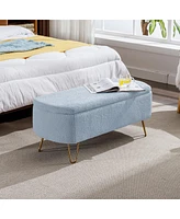 Modern Faux Fur Upholstered Storage Ottoman Bench with Metal Legs Padded Entryway or Bedroom Seat for End of Bed Hallway Organization-The Pop Home