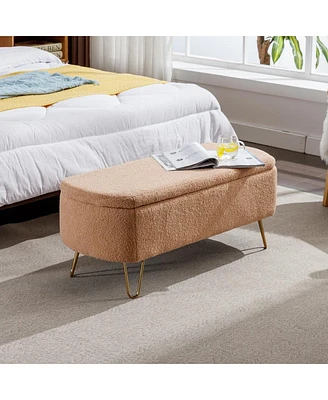 Modern Faux Fur Upholstered Storage Ottoman Bench with Metal Legs Padded Entryway or Bedroom Seat for End of Bed Hallway Organization-The Pop Home