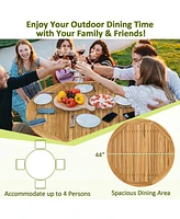 Gymax 5 Pcs Patio Dining Set Round Acacia Wood Table 4 Cushioned Wicker Armchairs