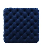 Velvet Upholstered Square Ottoman with Deep Button Tufting and Wood Legs for Living Room or Lounge Seating-The Pop Home