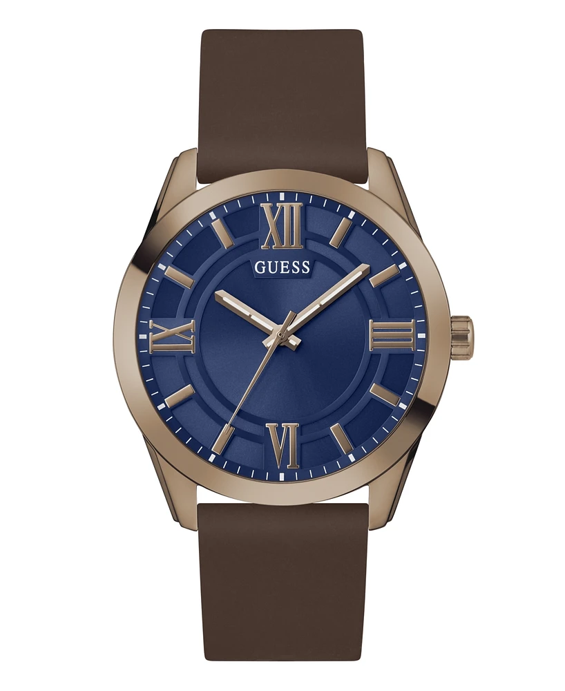 Guess Men's Analog Brown Silicone Strap Watch, 44mm