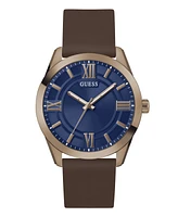 Guess Men's Analog Brown Silicone Strap Watch, 44mm
