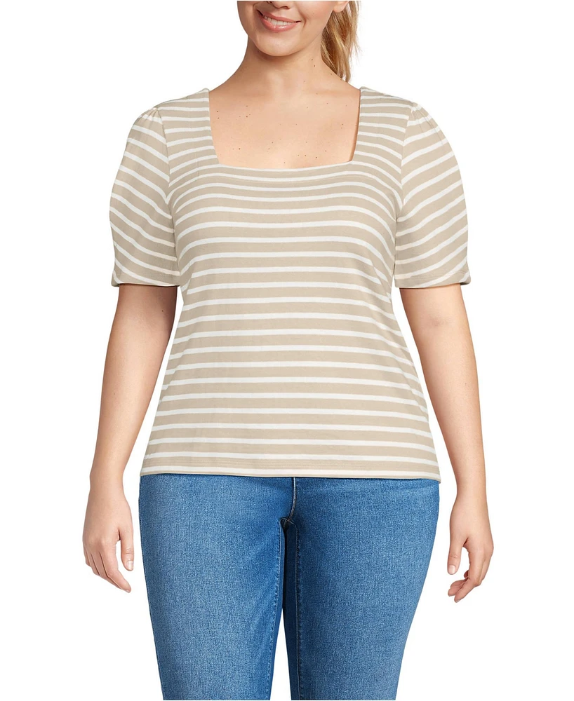 Lands' End Plus Puff Sleeve Mariner Square Neck Top