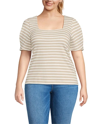 Lands' End Plus Puff Sleeve Mariner Square Neck Top