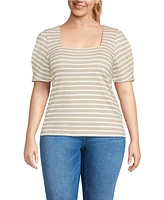 Lands' End Plus Puff Sleeve Mariner Square Neck Top