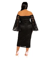 Buxom Couture Plus Off Shoulder Lace Midi Dress
