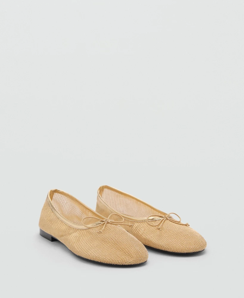 Mango Women's Mesh Bow Ballerina Shoes