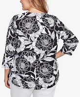 Ruby Rd. Plus Bold Poppies Envelope Neck Top