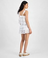 Now This Womens Cotton Eyelet Ruffled Tank Top Tiered Mini Skirt