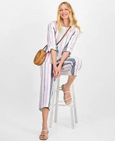 Charter Club Womens Striped 100 Linen Top Cropped Pants Exclusively At Macys