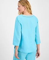 Charter Club Women's 100% Linen Embellished Top, Exclusively at Macy's