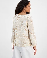Charter Club Women's Printed 100% Linen Top, Exclusively at Macy's