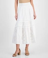 T Tahari Women's Cotton Embroidered Pull-On Maxi Skirt