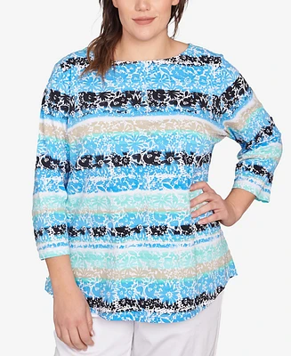 Ruby Rd. Plus Watercolor Floral Stripe Top