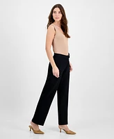 T Tahari Women's Solid-Color Twill Crepe Wide-Leg Pants
