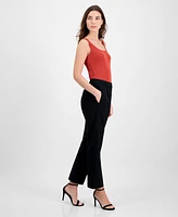 T Tahari Women's Solid-Color Twill Crepe Straight-Leg Pants