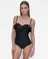 Dkny Women's Ruffle-Bandeau-Neck Tummy Control One Piece Swimsuit