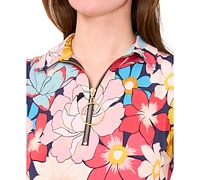 Msk Women's Printed Zip-Neck Sleeveless Swing Dress