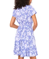 Msk Women's Floral-Print Short-Sleeve Belted Shirtdress