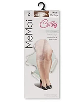 MeMoi Women's 2 Pair Pack Silky Sheer Curvy Knee Highs Mm-4210
