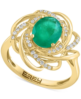 Effy Emerald (1-1/2 ct. t.w.) & Diamond (1/6 ct. t.w.) Spiral Statement Ring in 14k Gold