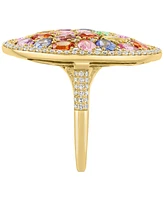 Effy Multi-Gemstone (5-1/6 ct. t.w.) & Diamond (1/2 ct. t.w.) Mixed Cut Halo Cluster Ring in 14k Gold