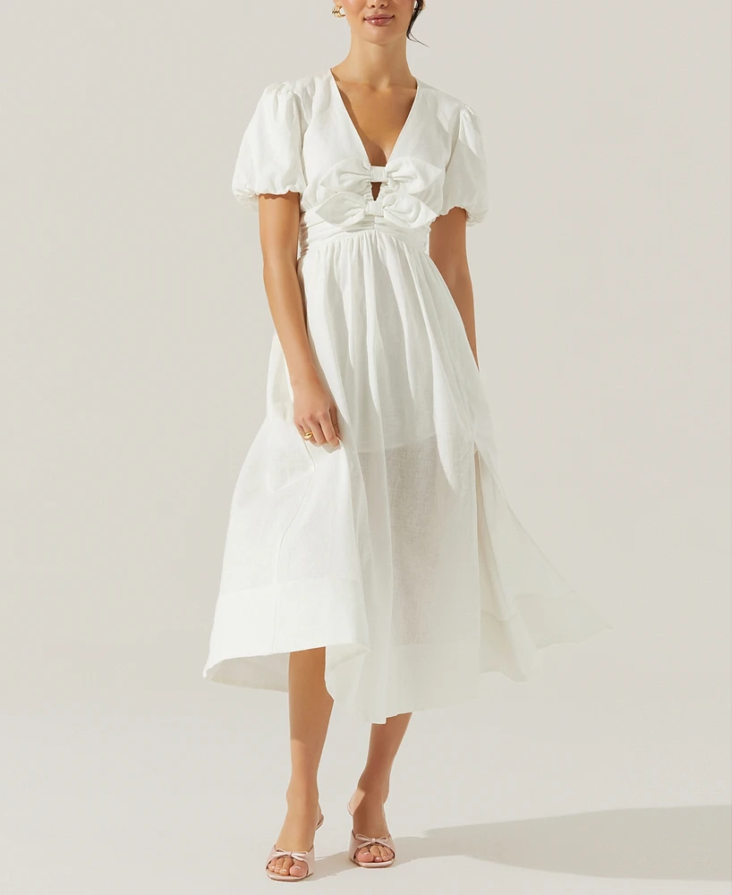 Astr the Label Women's Citrine Puff-Sleeve Linen & Cotton Midi Dress