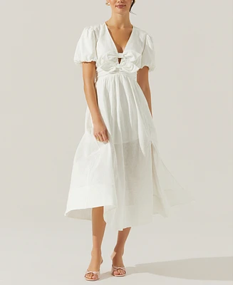 Astr the Label Women's Citrine Puff-Sleeve Linen & Cotton Midi Dress
