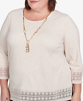 Alfred Dunner Plus Summer Solstice Lace Trimmed Knit Top with Necklace