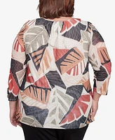 Alfred Dunner Plus Natural Instinct Tropical Mesh Top with Necklace