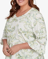 Alfred Dunner Plus Santa Fe Embroidered Floral Vines Cotton Top