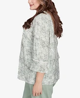 Alfred Dunner Plus Santa Fe Embroidered Geometric Flare Sleeve Top