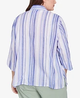 Alfred Dunner Plus Santa Fe Mitered Iris Stripe Collared Button Down Top