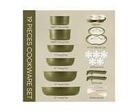 Carote 19pcs Pots and Pans Set Non Stick, Cookware Set with Detachable Handle, Kitchen Cookware Sets with Removable Handle, Oven Safe, Cream White