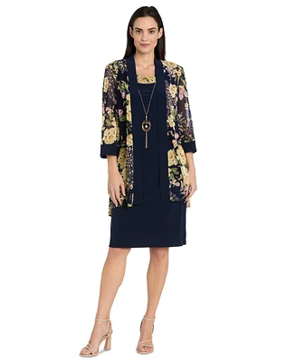 R & M Richards Petite Necklace Sheath Chiffon-Jacket Dress