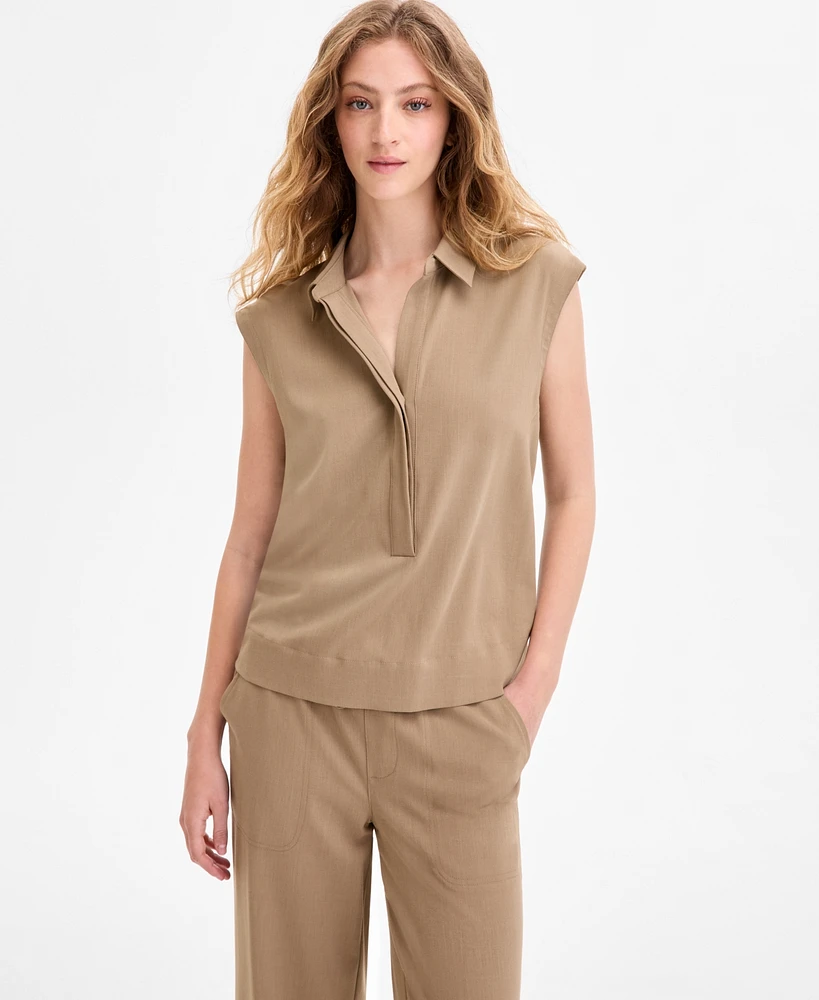 Liverpool Los Angeles Women's Sleeveless Collared Elastic-Back Top
